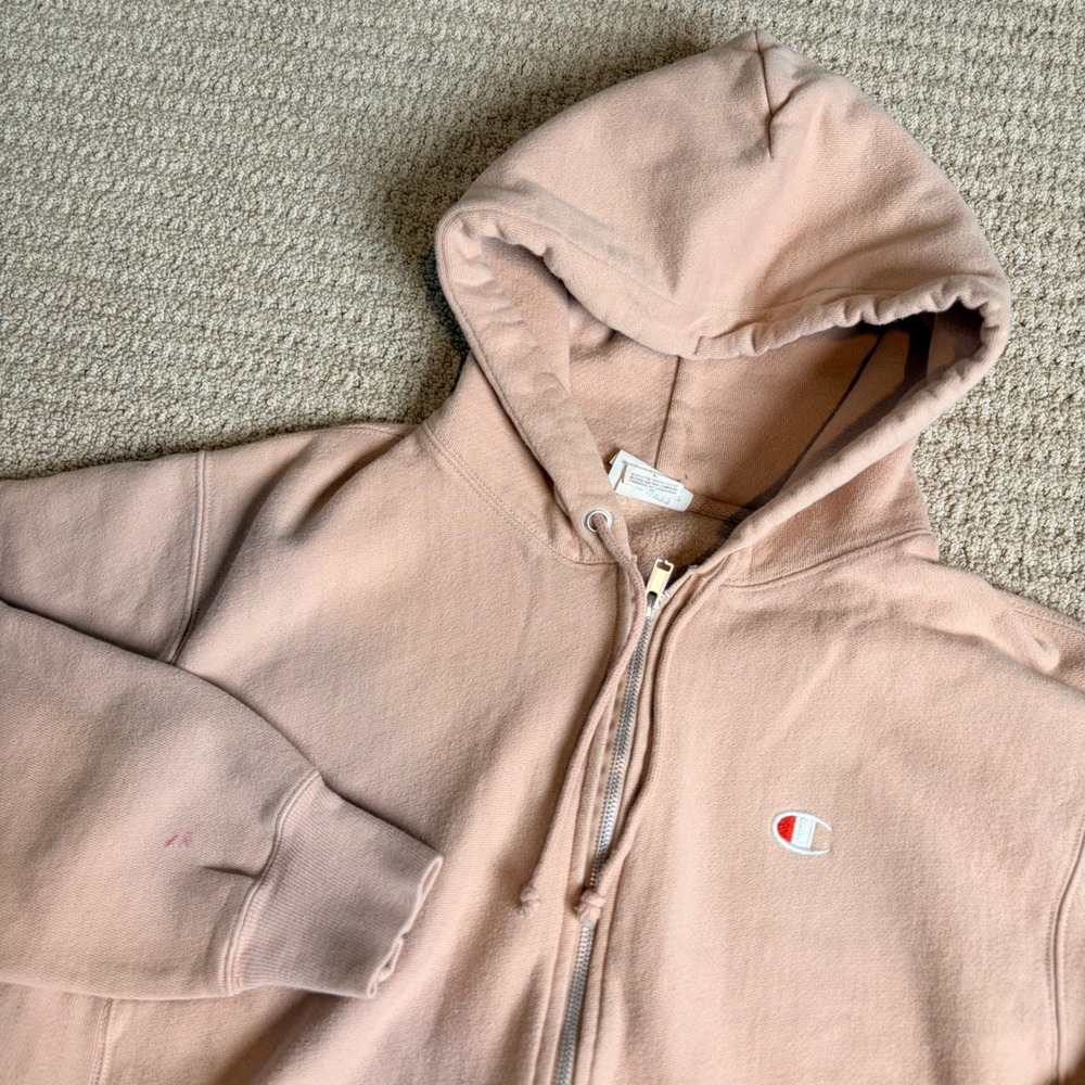 Champion Reverse Weave Full Zip Hoodie Peach Pink Medium